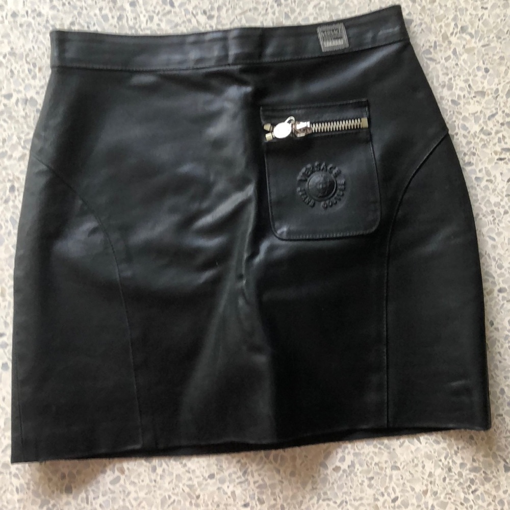 Versace vintage leather mini skirt